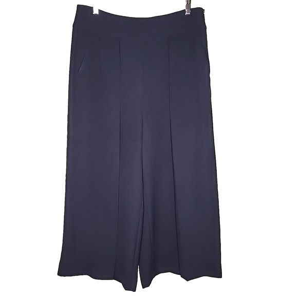 Ralph Lauren LRL Wide Leg Pants 12 Blue Crop‎ Capri Pleated Pockets High Rise - Picture 1 of 9